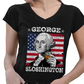 George Sloshington Shirt Funny 4Th Of July Women V-Neck T-Shirt - Monsterry