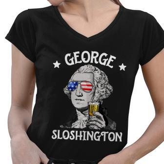 George Sloshington Washington 4Th Of July Usa Flag Women V-Neck T-Shirt - Monsterry