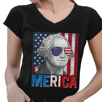 George Washington 4Th Of July Merica Men Women American Flag Women V-Neck T-Shirt - Monsterry DE