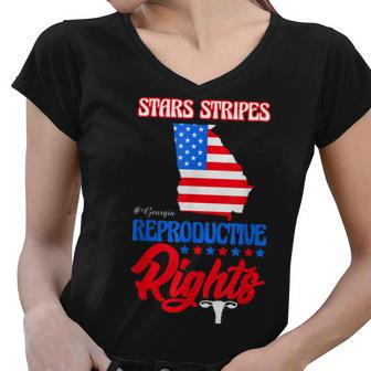 Georgia Stars Stripes Reproductive Rights Uterus Women V-Neck T-Shirt - Thegiftio UK