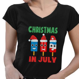 Gift For Christmas In July Ice Pops In Santa Hat Women V-Neck T-Shirt - Monsterry