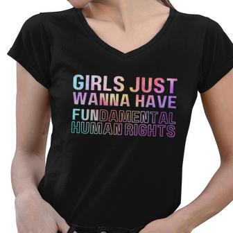 Girls Just Wanna Have Fundamental Rights Feminism Tie Dry Women V-Neck T-Shirt - Monsterry