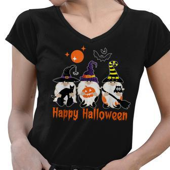 Gnome Autumn Pumpkin Fall Witch Happy Halloween Women V-Neck T-Shirt - Thegiftio UK