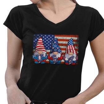 Gnomes Patriotic American Flag Cute Gnomes 4Th Of July Gift V6 Women V-Neck T-Shirt - Monsterry