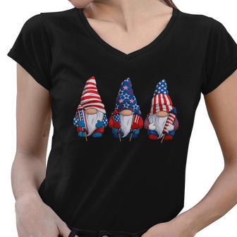 Gnomes Patriotic American Flag Cute Gnomes 4Th Of July Gift Women V-Neck T-Shirt - Monsterry AU