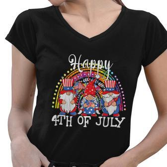 Gnomes Patriotic American Flag Funny Cute Gnomes 4Th Of July Cool Gift Women V-Neck T-Shirt - Monsterry