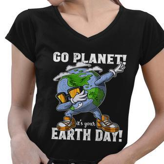 Go Planet Its Your Earth Day Shirt Dabbing Gift For Kid Women V-Neck T-Shirt - Monsterry DE