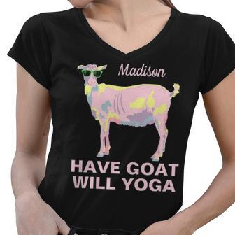 Goat Yoga Pastels Add Your Name Will Yoga Funny Women V-Neck T-Shirt - Thegiftio UK