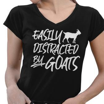Goats Funny Easily Distracted Reto Farm Animal H Women V-Neck T-Shirt - Thegiftio UK