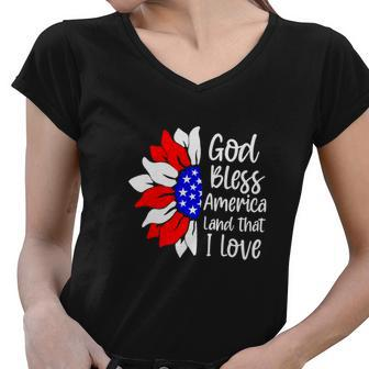 God Bless America Land That I Love Funny 4Th Of July Sunflower Women V-Neck T-Shirt - Thegiftio UK