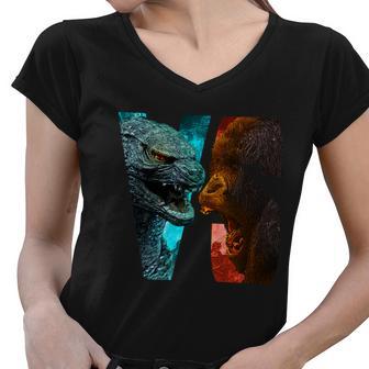 God-Zilla Versus Kong Monsters Tshirt Women V-Neck T-Shirt - Monsterry CA