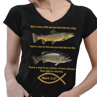 Gone Fishing Christian Quote Mark Women V-Neck T-Shirt - Monsterry AU