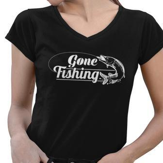 Gone Fishing Logo Women V-Neck T-Shirt - Monsterry AU