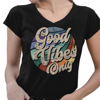Good Vibes Only Vintage Positive Mind V3 Women V-Neck T-Shirt - Seseable