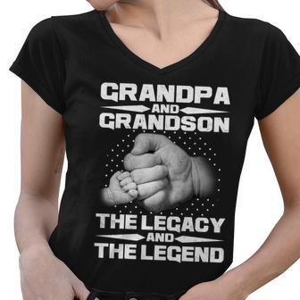 Grandpa And Grandson The Legacy The Legend Tshirt Women V-Neck T-Shirt - Monsterry UK