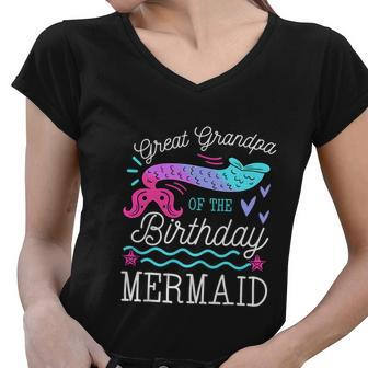 Great Grandpa Of The Birthday Mermaid Theme Family Bday Women V-Neck T-Shirt - Monsterry AU