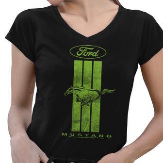 Green Mustang Stripe Women V-Neck T-Shirt - Monsterry DE