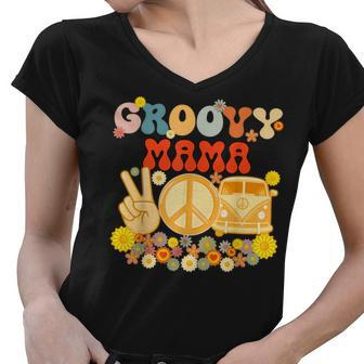Groovy Mama Retro Matching Family Baby Shower Mothers Day Women V-Neck T-Shirt - Thegiftio UK