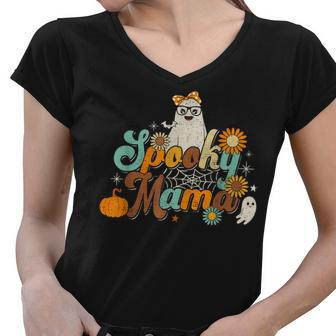 Groovy Spooky Mama Ghost Boo Halloween Costume Retro Hippie V2 Women V-Neck T-Shirt - Seseable