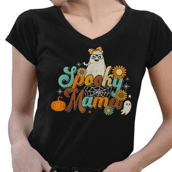 Groovy Spooky Mama Ghost Boo Halloween Costume Retro Hippie Women V-Neck T-Shirt - Seseable