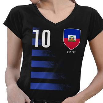 Haiti Football Soccer Futbol Jersey Tshirt Women V-Neck T-Shirt - Monsterry AU