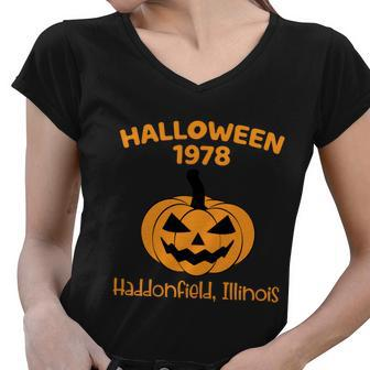 Halloween 1978 Haddonfield Illinois Halloween Quote Women V-Neck T-Shirt - Thegiftio UK