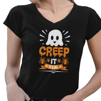 Halloween Boo Creep It Real Women V-Neck T-Shirt - Seseable