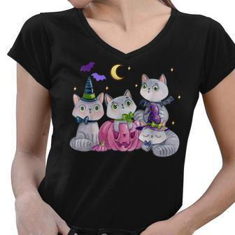 Halloween Cats Anime Cat Kawaii Neko Pumpkin Cat Lover Witch V2 Women V-Neck T-Shirt - Thegiftio