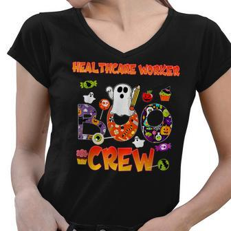 Halloween Healthcare Worker Boo CrewHealthcare Worker Women V-Neck T-Shirt - Seseable