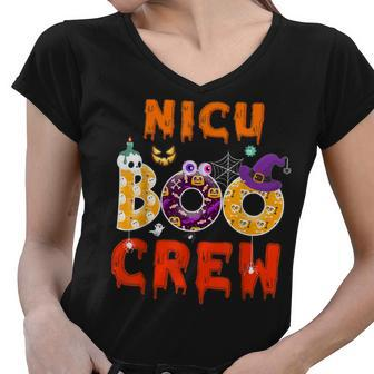 Halloween Nicu Nurse Boo Crew Funny Gift Nursing Women V-Neck T-Shirt - Thegiftio UK