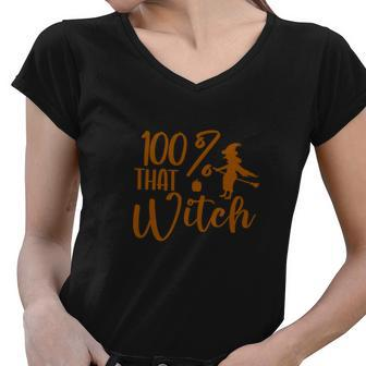 Halloween Night 100% That Witch Broom Women V-Neck T-Shirt - Seseable