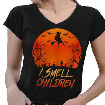 Halloween Pregnancy Announcement Witch I Smell Children Women V-Neck T-Shirt - Seseable