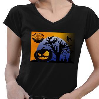 Halloween Pumpkin Bat Halloween Quote Women V-Neck T-Shirt - Monsterry