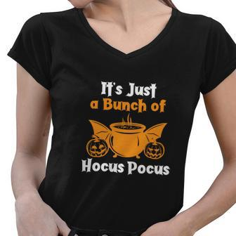 Halloween Pumpkin Its Just A Bunch Of Hocus Pocus Halloween Women V-Neck T-Shirt - Seseable