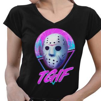 Halloween Retro 80S Tgif Jason Mask Tshirt Women V-Neck T-Shirt - Monsterry AU