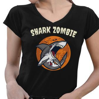 Halloween Shark Zombie Design Women V-Neck T-Shirt - Thegiftio UK