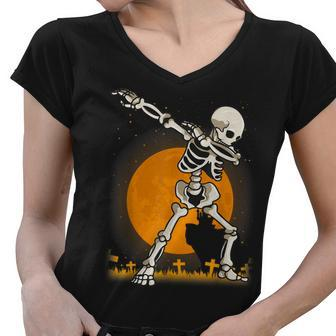 Halloween Shirts For Boys Kids Dabbing Skeleton Costume Dab Women V-Neck T-Shirt - Thegiftio UK
