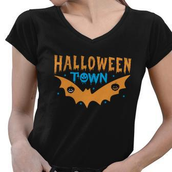 Halloween Town Bat Halloween Quote Women V-Neck T-Shirt - Monsterry