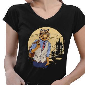 Handsome Tiger Women V-Neck T-Shirt - Monsterry