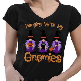 Hanging With My Gnomies Funny Garden Gnome Halloween Women V-Neck T-Shirt - Thegiftio UK