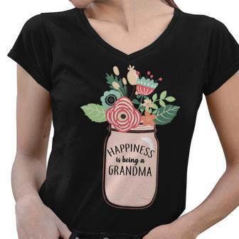Happiness Is Being A Grandma Flower Women V-Neck T-Shirt - Monsterry