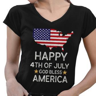 Happy 4Th Of July Independence Day God Bless America Gift Women V-Neck T-Shirt - Monsterry AU