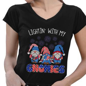 Happy 4Th Of July Lightin With My Gnomes Fireworks Women V-Neck T-Shirt - Monsterry AU