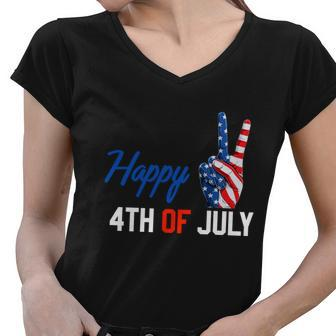 Happy 4Th Of July Peace America Independence Day Patriot Usa V2 Women V-Neck T-Shirt - Monsterry DE
