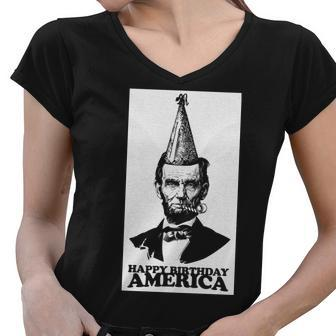 Happy Birthday America Abe Lincoln Women V-Neck T-Shirt - Monsterry CA