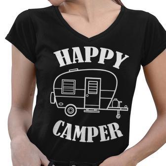 Happy Camper Trailer Women V-Neck T-Shirt - Monsterry DE