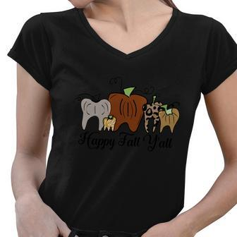 Happy Fall Yall Halloween Quote Women V-Neck T-Shirt - Monsterry DE