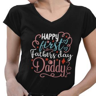 Happy First Fathers Day Daddy 1St Fathers Day Gifts Quote Graphic Design Printed Casual Daily Basic Women V-Neck T-Shirt - Thegiftio UK