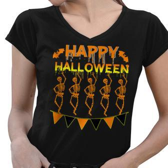Happy Halloween Skeleton Ballerina Dancing Ballet V2 Women V-Neck T-Shirt - Seseable