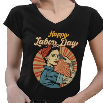 Happy Labor Day Gift Girl Strong Worker Movement Employer Funny Gift Women V-Neck T-Shirt - Monsterry